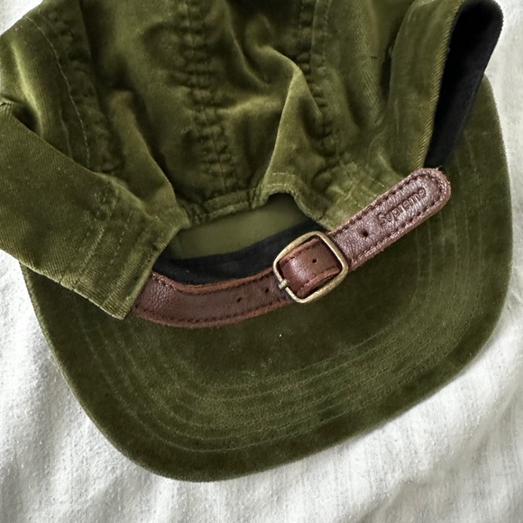 Supreme Green Velvet Camp Cap w/ Leather Strap - Picture 3 of 7